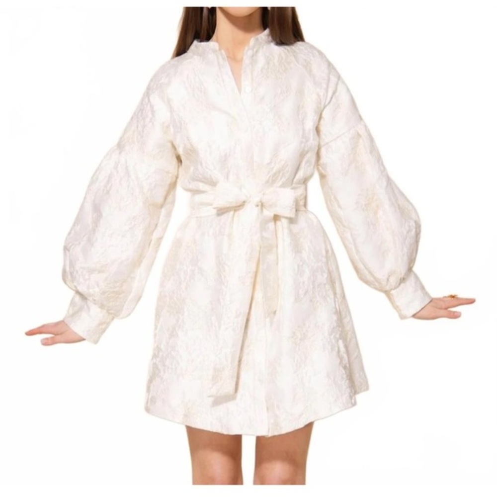 Ellison Shimmer Jacquad Dress in Cream